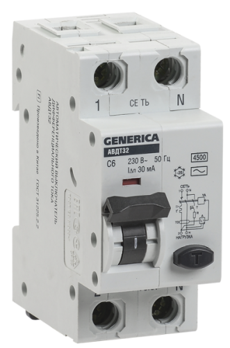 Выключатель автоматический дифференциальный АВДТ 32 1п+N 40А C 30мА тип AC GENERICA | код. MAD25-5-040-C-30 | IEK 